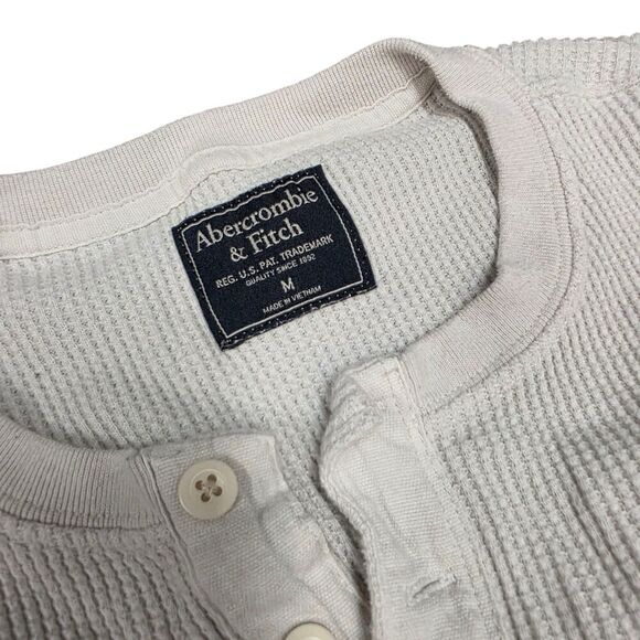 Abercrombie & Fitch Off White Waffle Knit Thermal Henley M - Picture 2 of 3